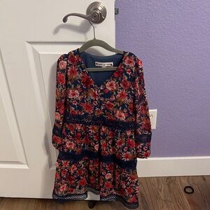 Floral Kids Dress with Navy Accents